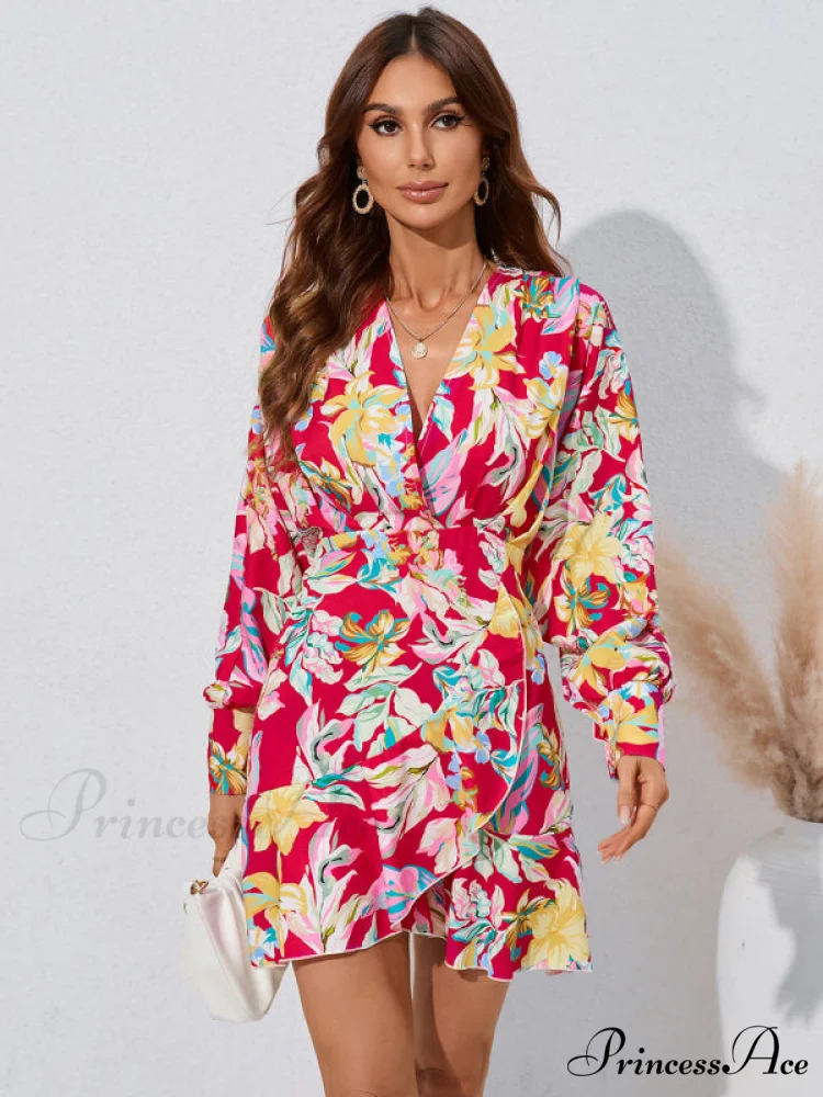 for Gown V-neck And Flare Fit Wrap Flowered Women - Image 2