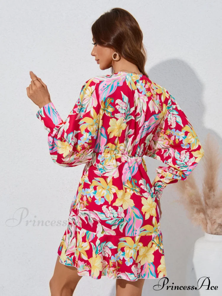 for Gown V-neck And Flare Fit Wrap Flowered Women - Image 4