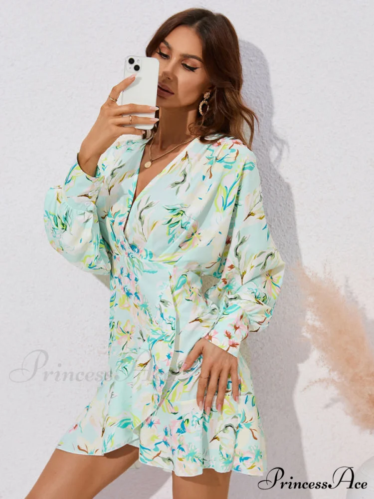 for Gown V-neck And Flare Fit Wrap Flowered Women - Image 6