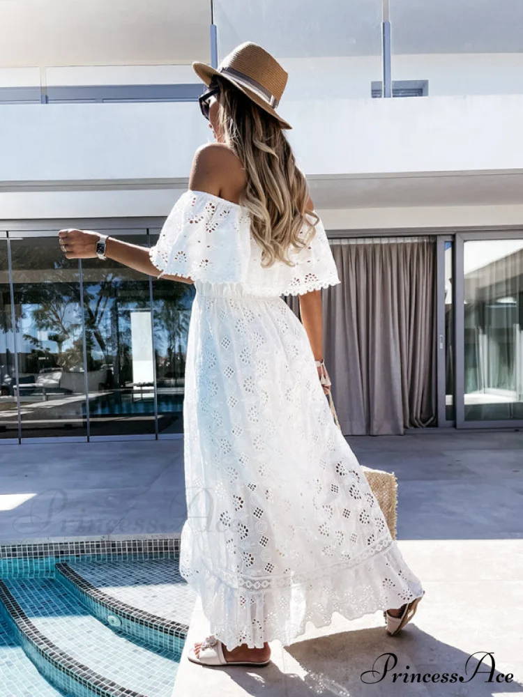 for Shoulder Lace Color Long Off Gown Solid Women - Image 3
