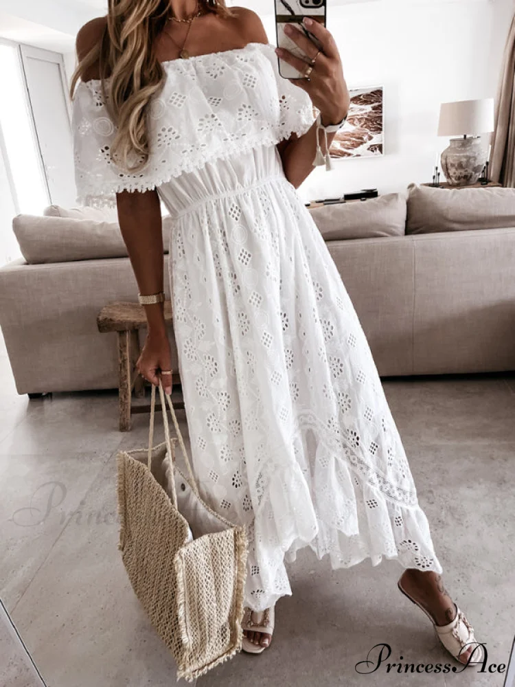 for Shoulder Lace Color Long Off Gown Solid Women - Image 4