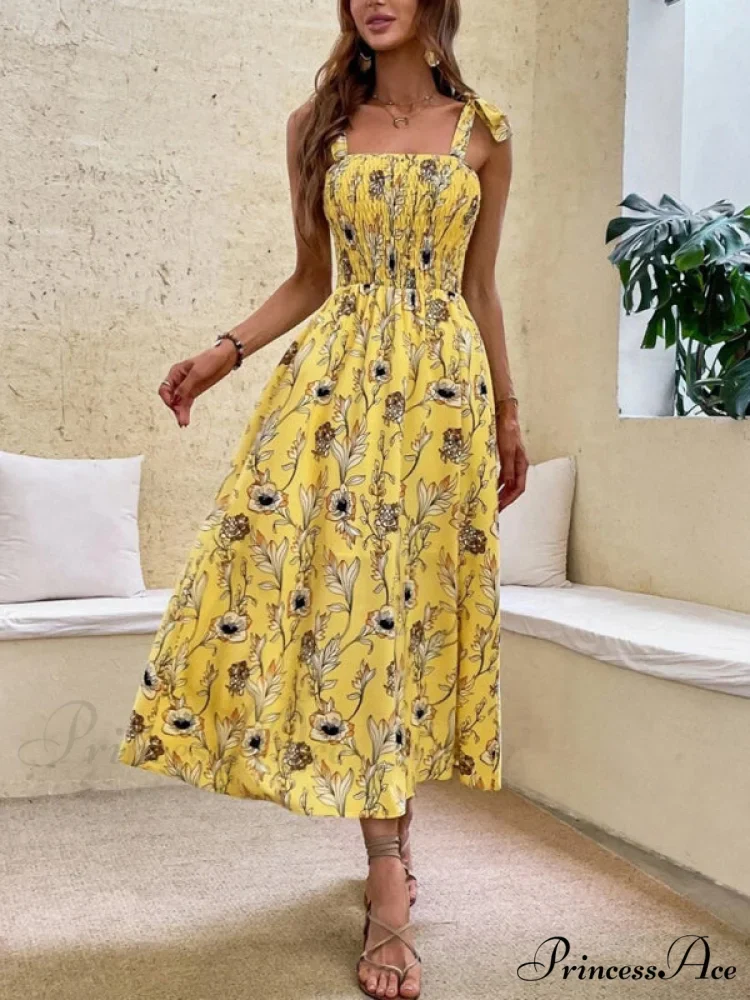 for Flowered Design Tiered Gown Smocked Women - Image 19