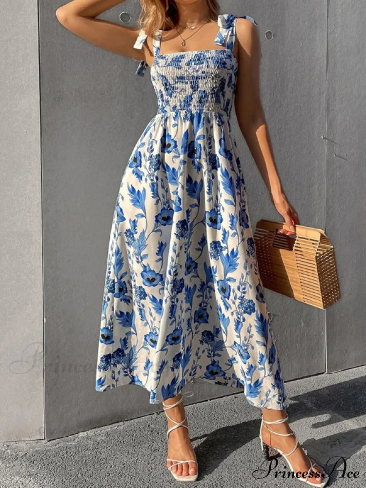 for Flowered Design Tiered Gown Smocked Women - Image 5