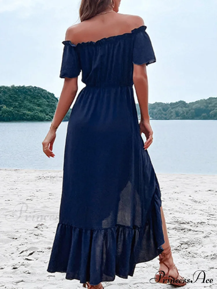 for Gown Shoulder One Ruffle Blue Irregular Women - Image 2