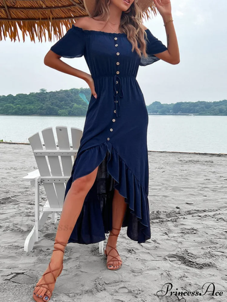 for Gown Shoulder One Ruffle Blue Irregular Women - Image 5