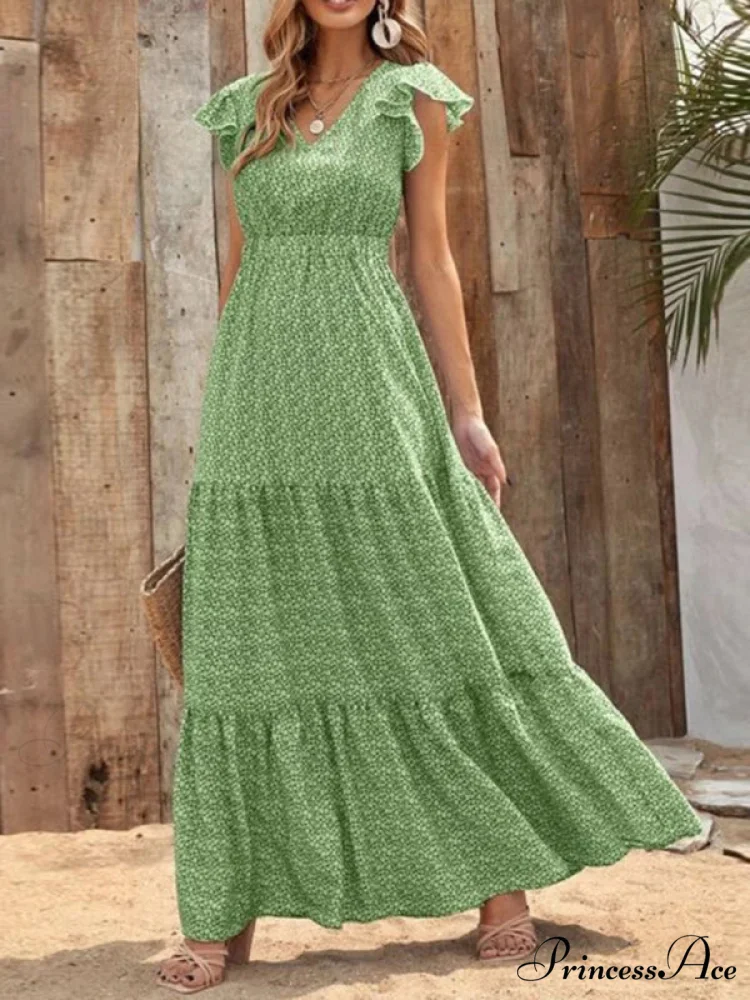and swing long print skirt women's Spring V-neck large with floral design - Image 11