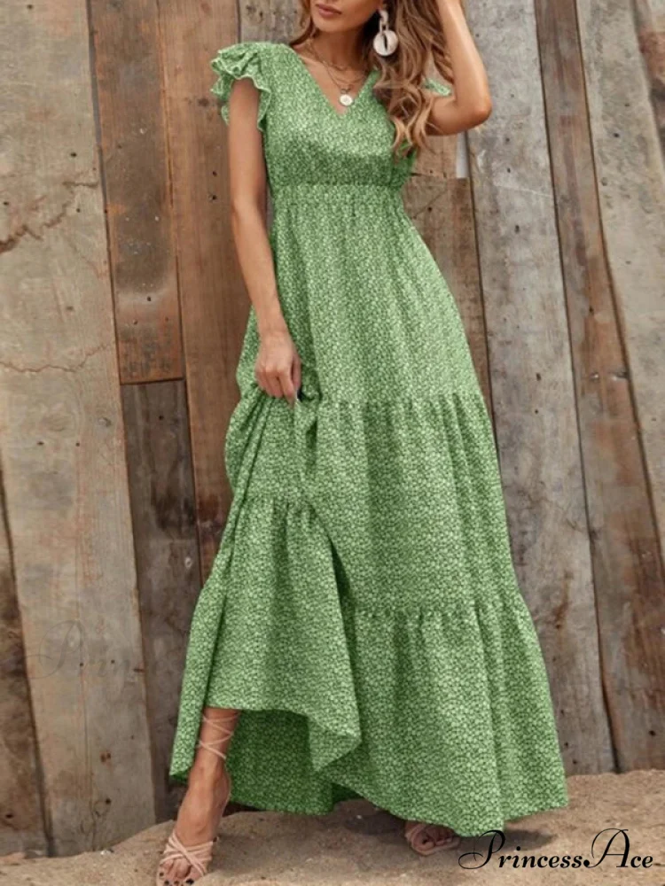 and swing long print skirt women's Spring V-neck large with floral design - Image 13