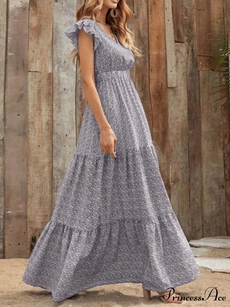 and swing long print skirt women's Spring V-neck large with floral design - Image 14