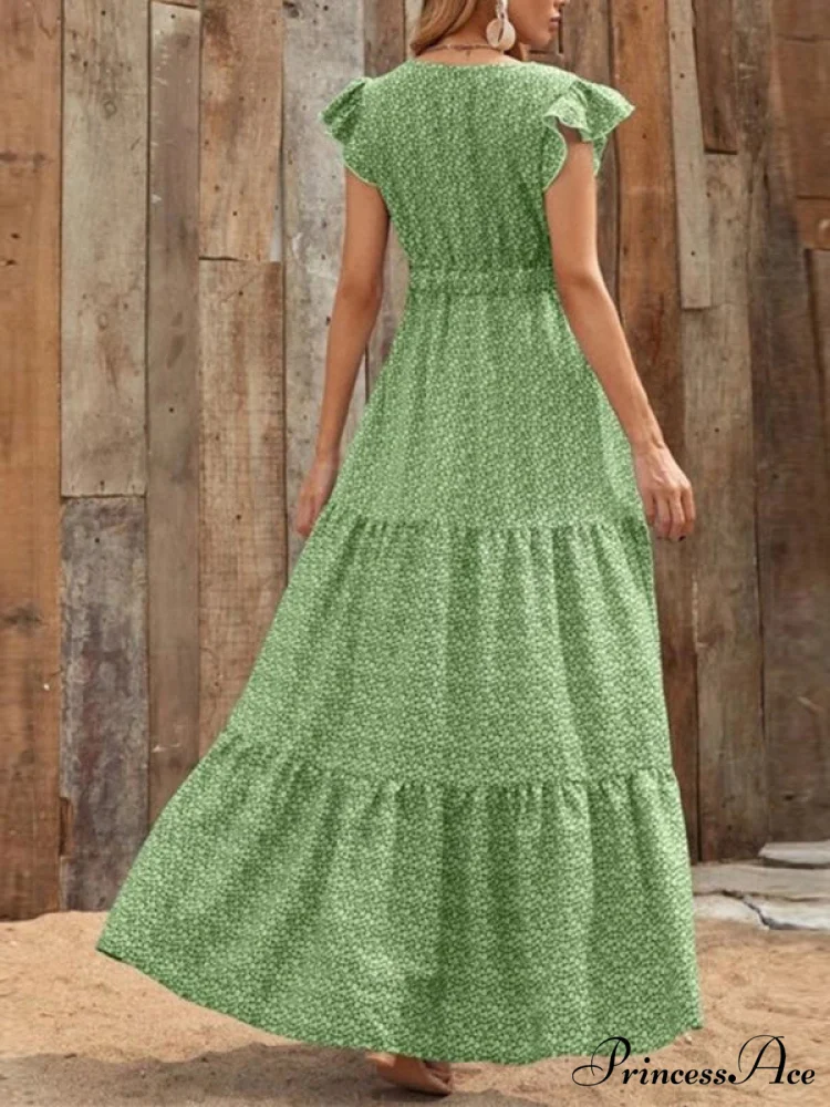 and swing long print skirt women's Spring V-neck large with floral design - Image 15
