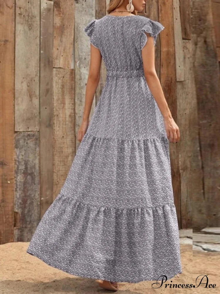 and swing long print skirt women's Spring V-neck large with floral design - Image 16