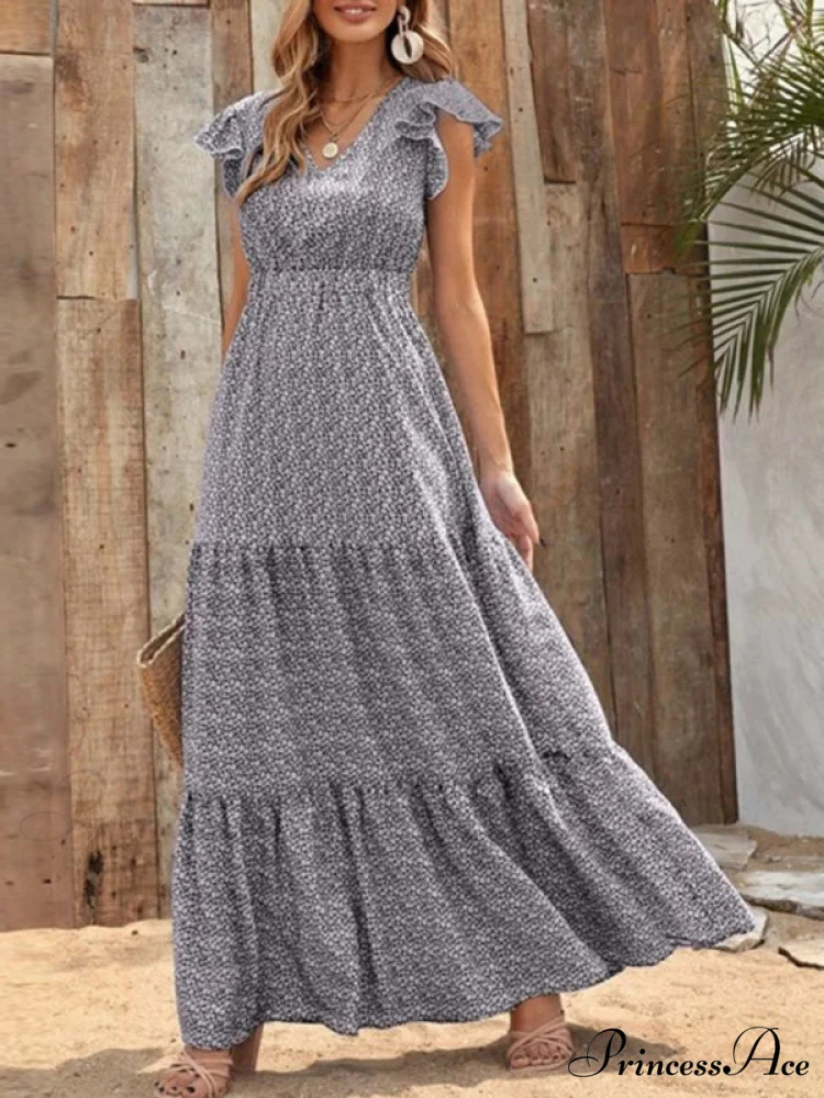and swing long print skirt women's Spring V-neck large with floral design - Image 17
