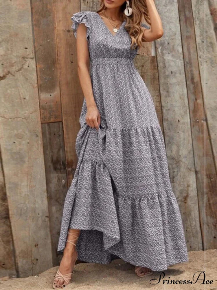 and swing long print skirt women's Spring V-neck large with floral design - Image 18