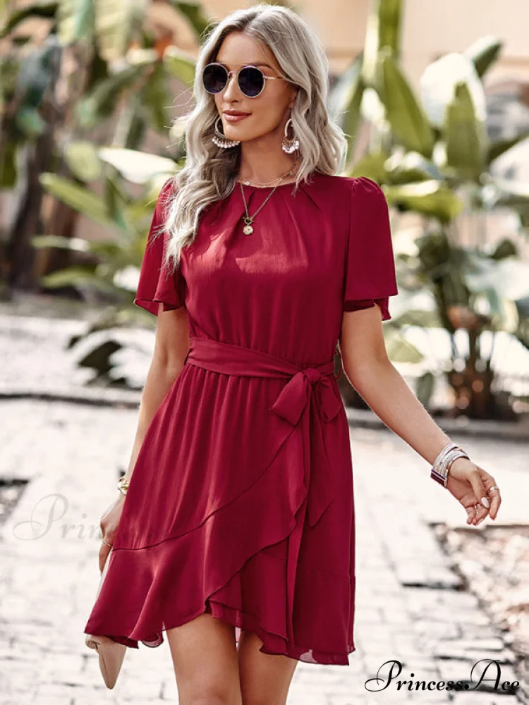 Arm Tie Hem for Flutter Waist Color Ruffle Solid Gown Women - Image 14