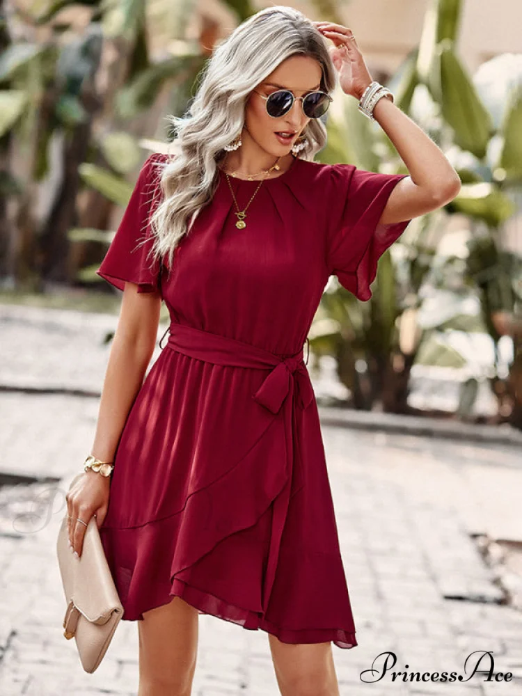 Arm Tie Hem for Flutter Waist Color Ruffle Solid Gown Women - Image 18