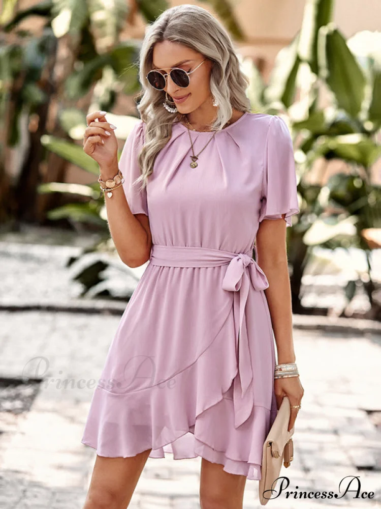 Arm Tie Hem for Flutter Waist Color Ruffle Solid Gown Women - Image 2