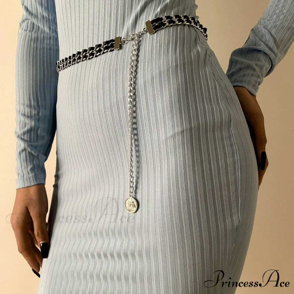 Chain with Stitch Contrast Layered Waist Detail - Image 2