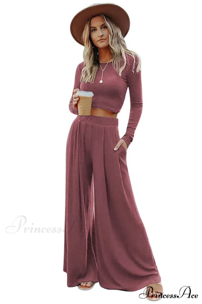 Pants Long in Solid Top and Ribbed Crop Set Color - Image 5