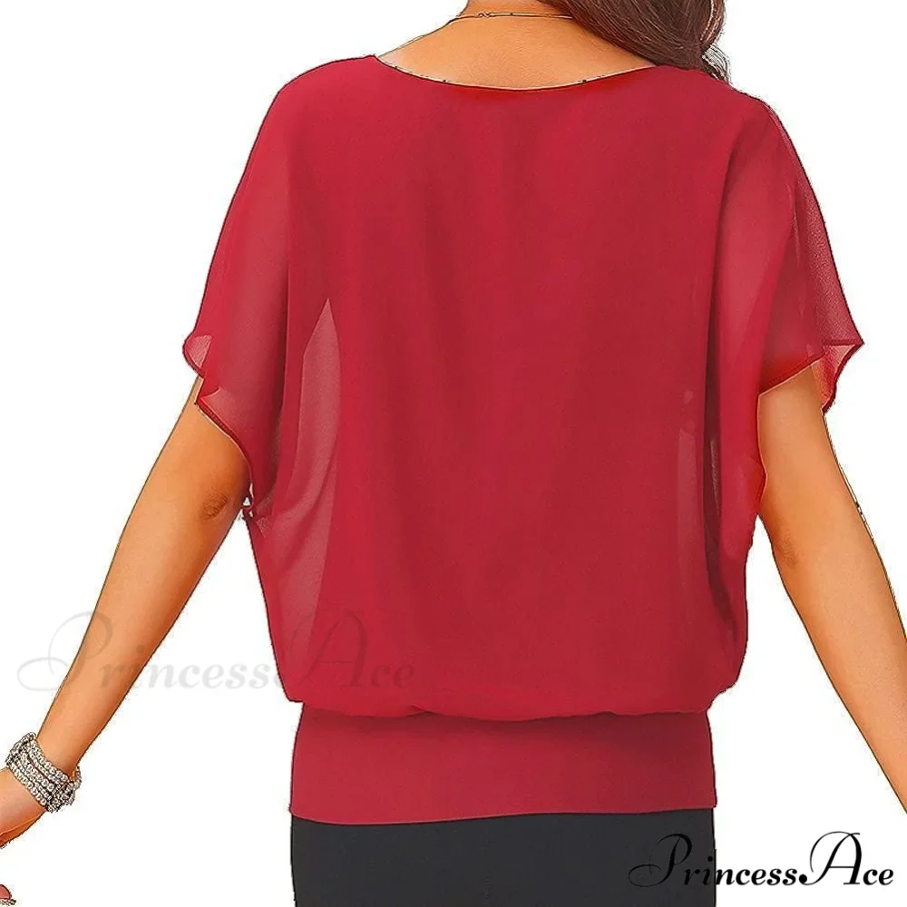 for Chiffon Blouse Casual T-Shirt Top Brief Arm Women - Image 10