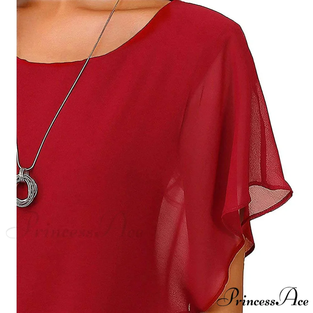 for Chiffon Blouse Casual T-Shirt Top Brief Arm Women - Image 12