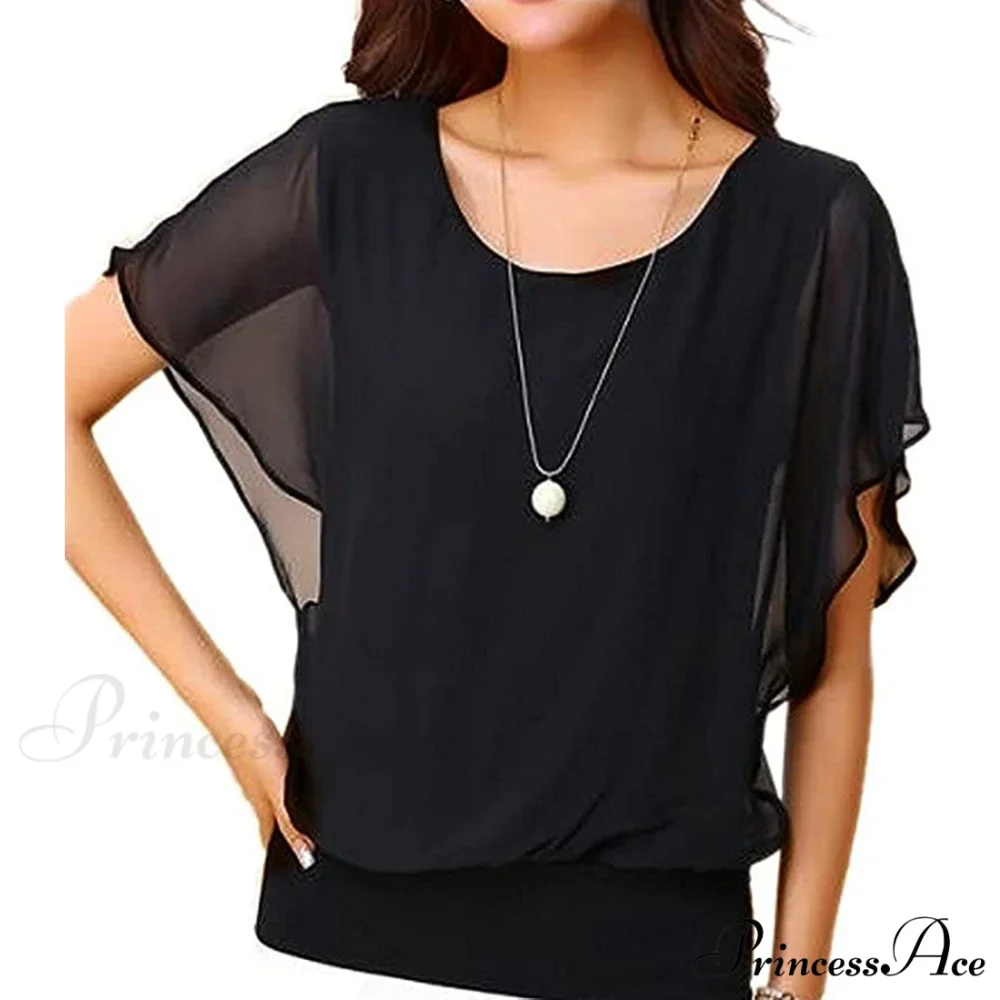 for Chiffon Blouse Casual T-Shirt Top Brief Arm Women - Image 13