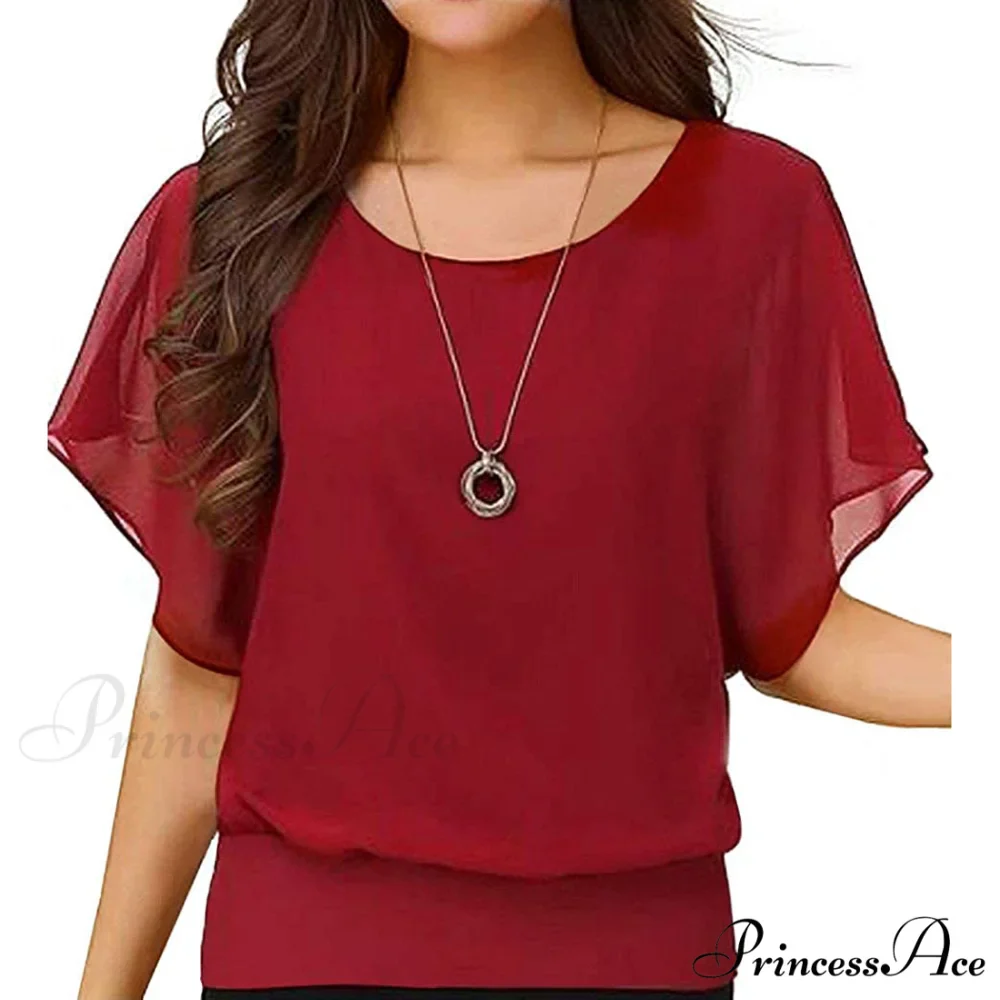 for Chiffon Blouse Casual T-Shirt Top Brief Arm Women - Image 17