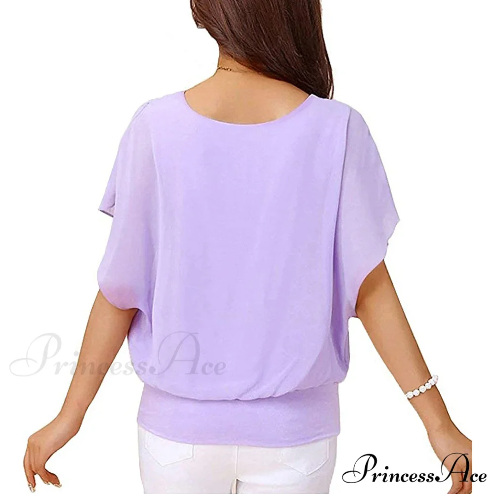 for Chiffon Blouse Casual T-Shirt Top Brief Arm Women - Image 2