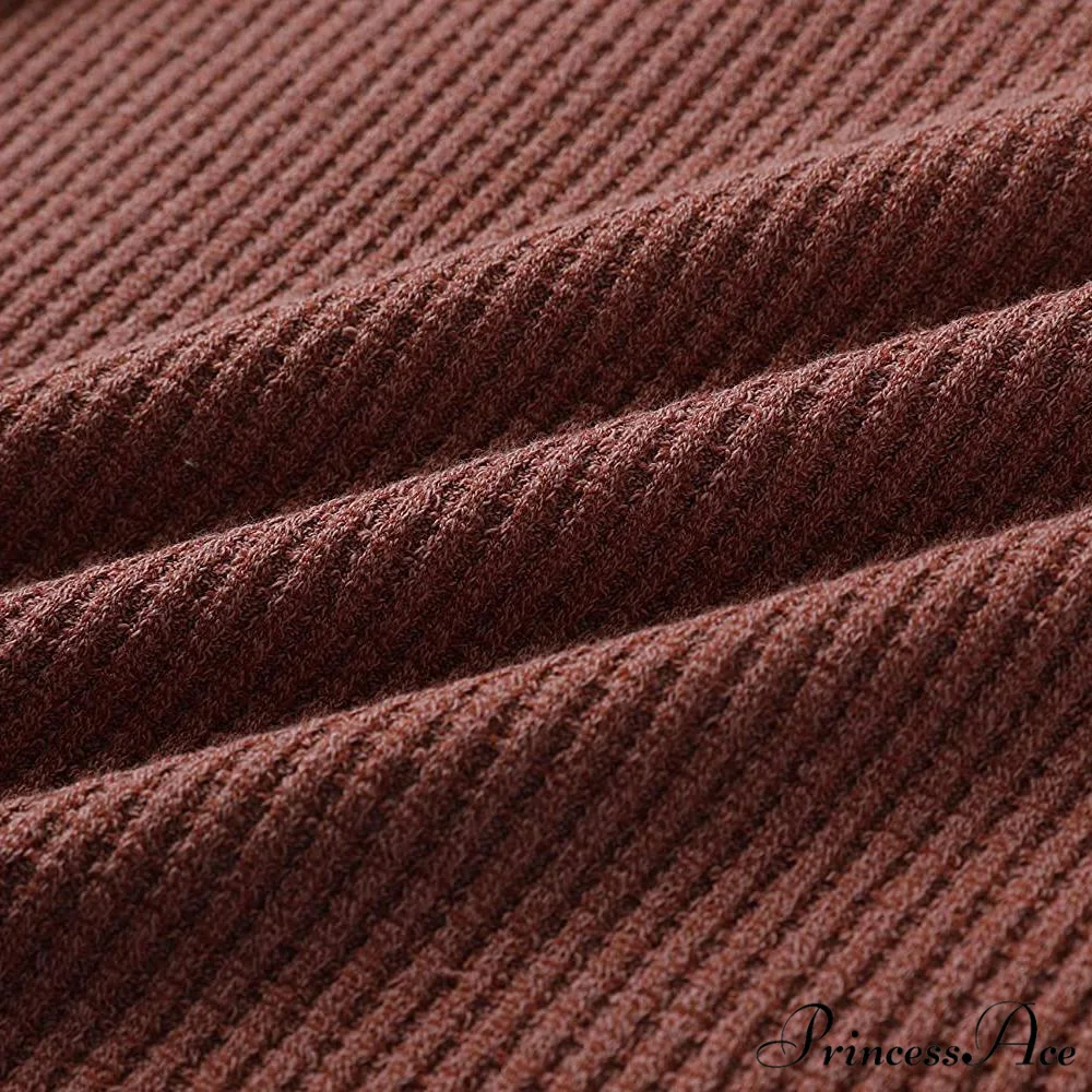 Waffle Neck Tops Knit Henley V for Women - Image 11