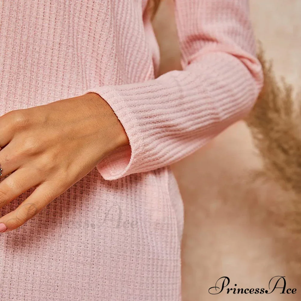 Waffle Neck Tops Knit Henley V for Women - Image 15