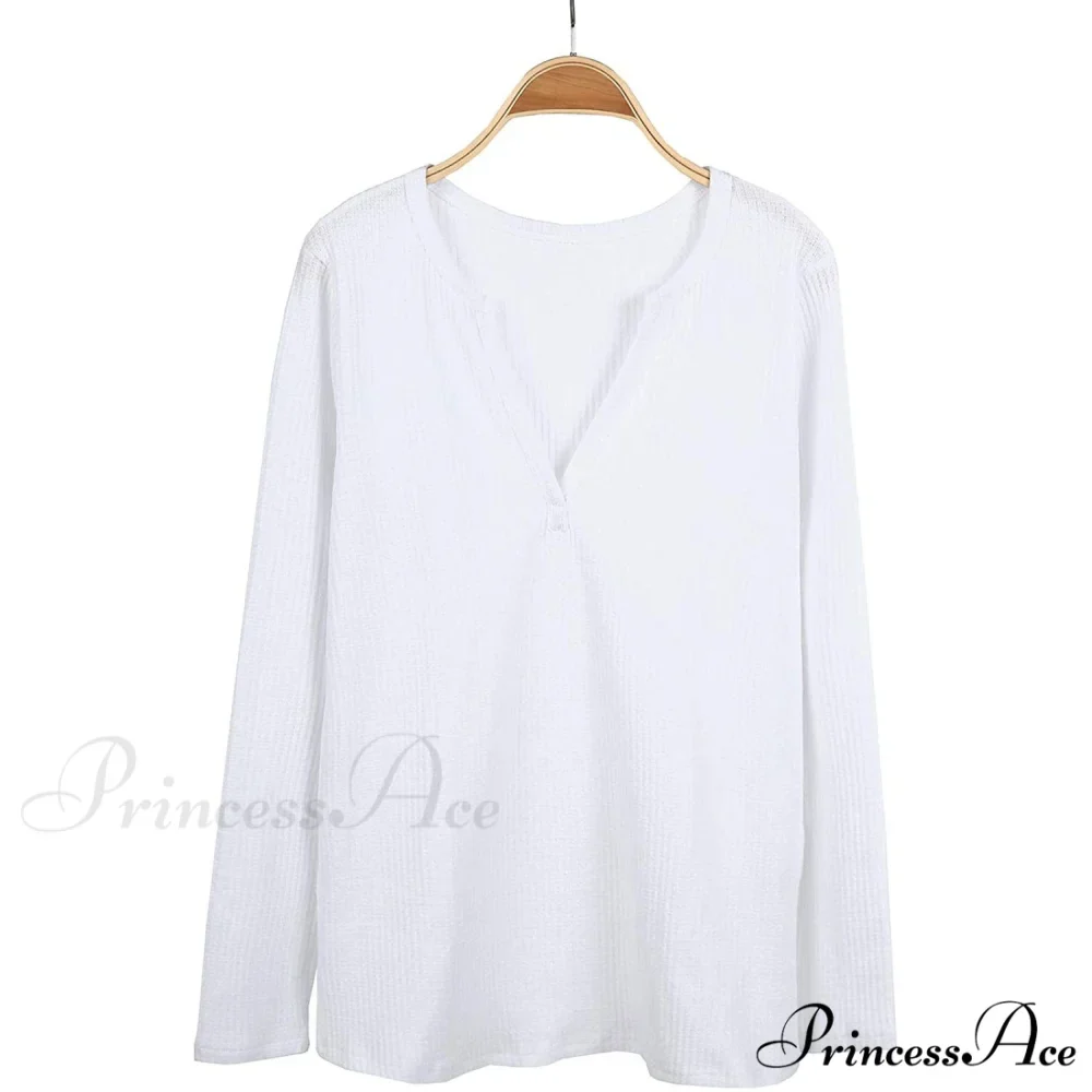 Waffle Neck Tops Knit Henley V for Women - Image 19