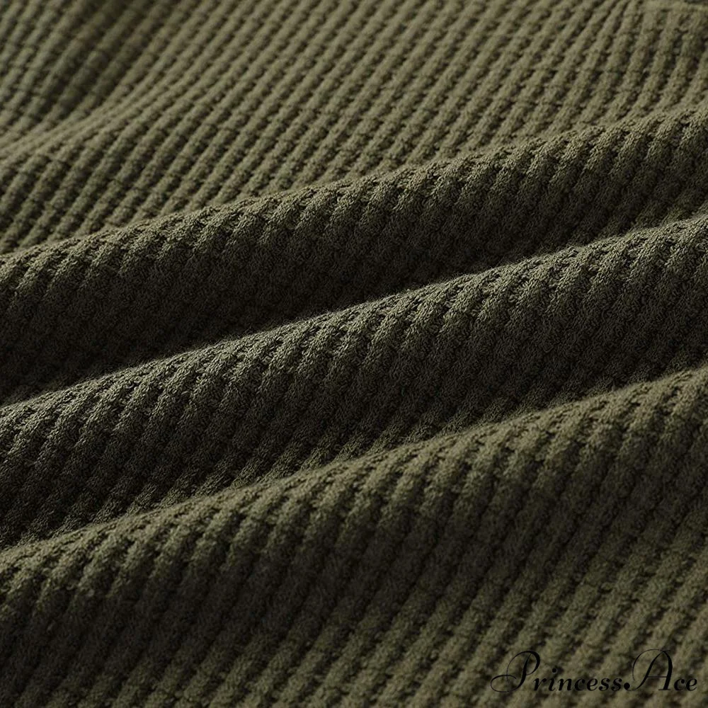 Waffle Neck Tops Knit Henley V for Women - Image 23
