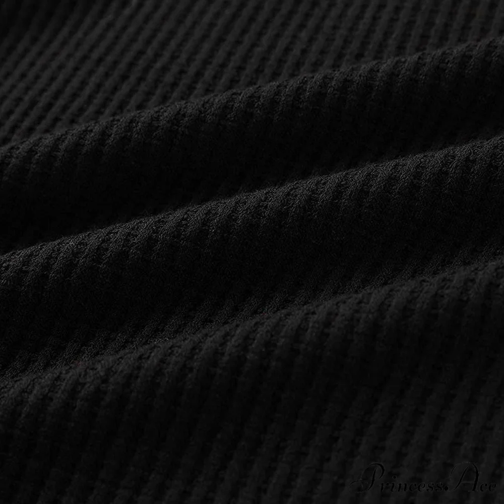Waffle Neck Tops Knit Henley V for Women - Image 3