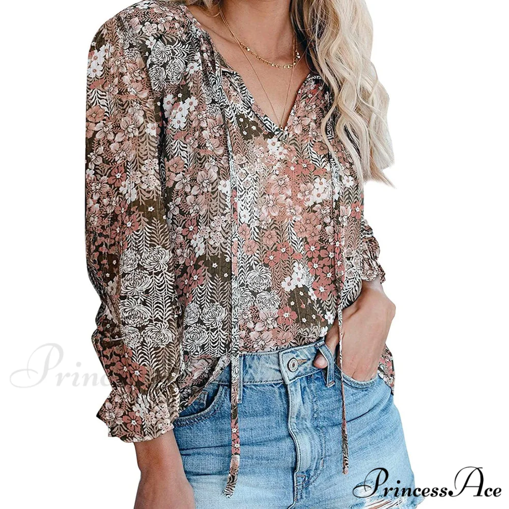 V-Neck Flowered Women's Bohemian Dokotoo Top - Image 11