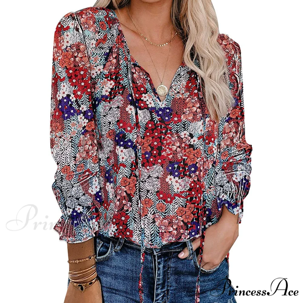 V-Neck Flowered Women's Bohemian Dokotoo Top - Image 13