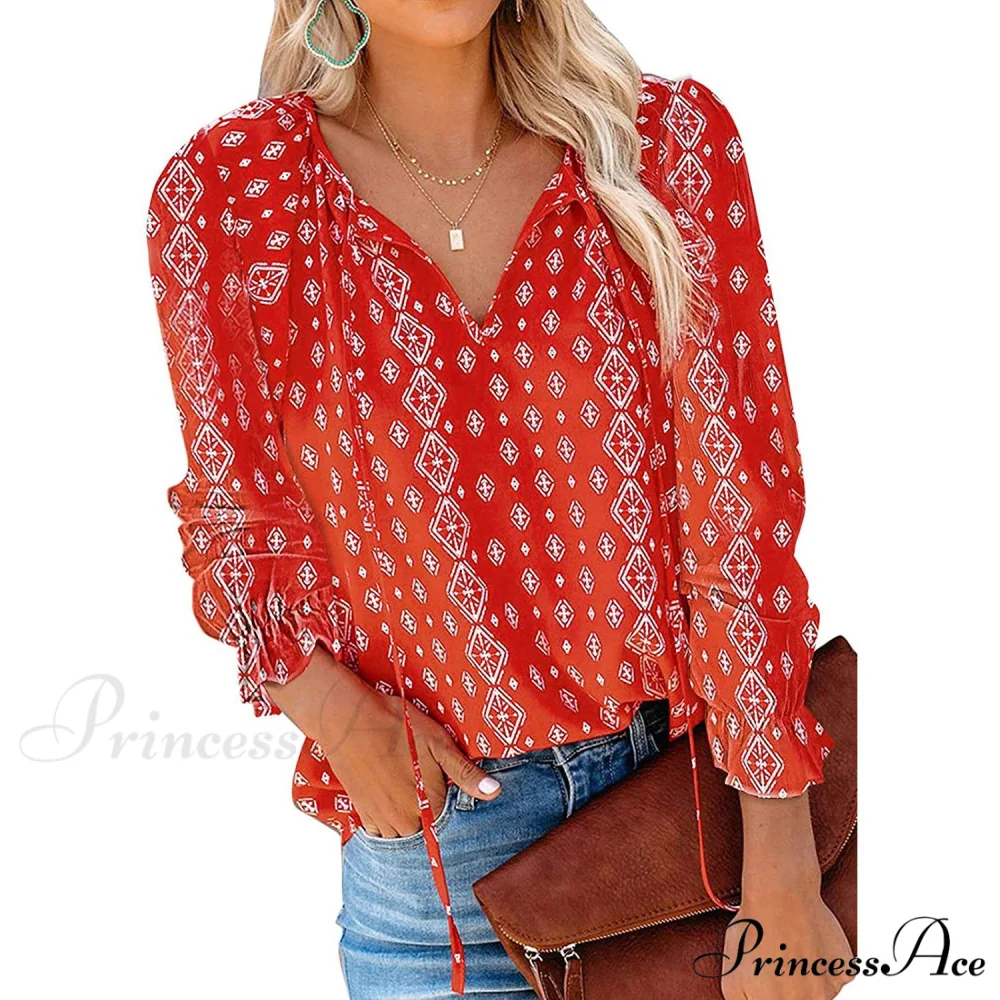V-Neck Flowered Women's Bohemian Dokotoo Top - Image 14