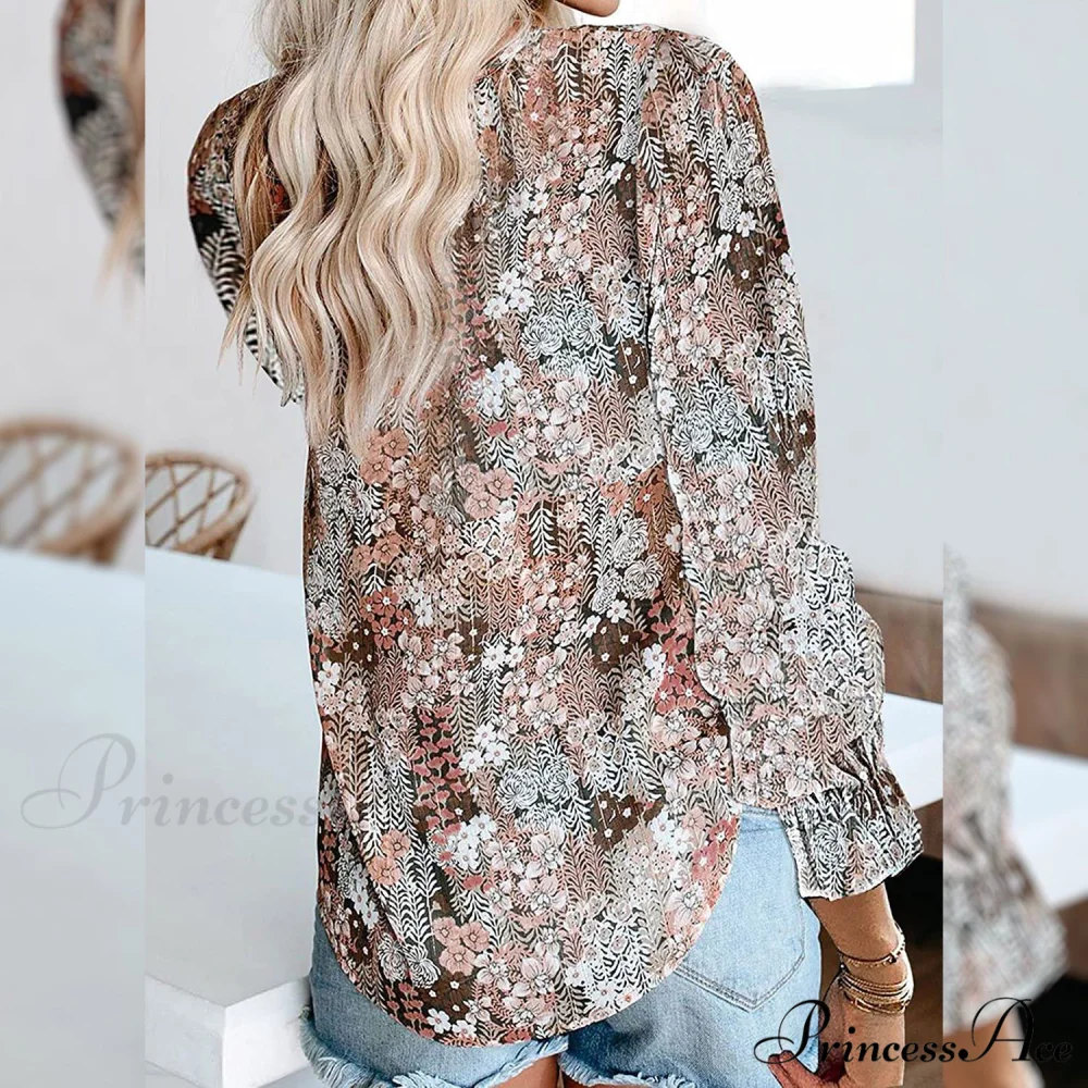 V-Neck Flowered Women's Bohemian Dokotoo Top - Image 2
