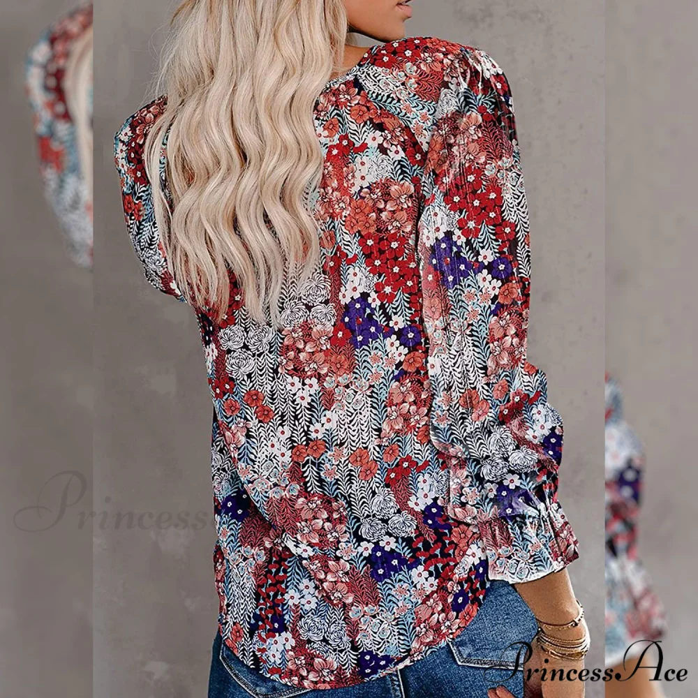 V-Neck Flowered Women's Bohemian Dokotoo Top - Image 6