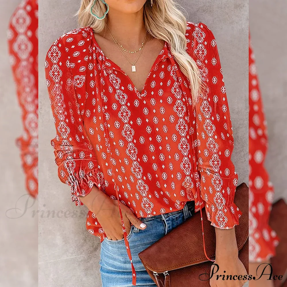 V-Neck Flowered Women's Bohemian Dokotoo Top - Image 7