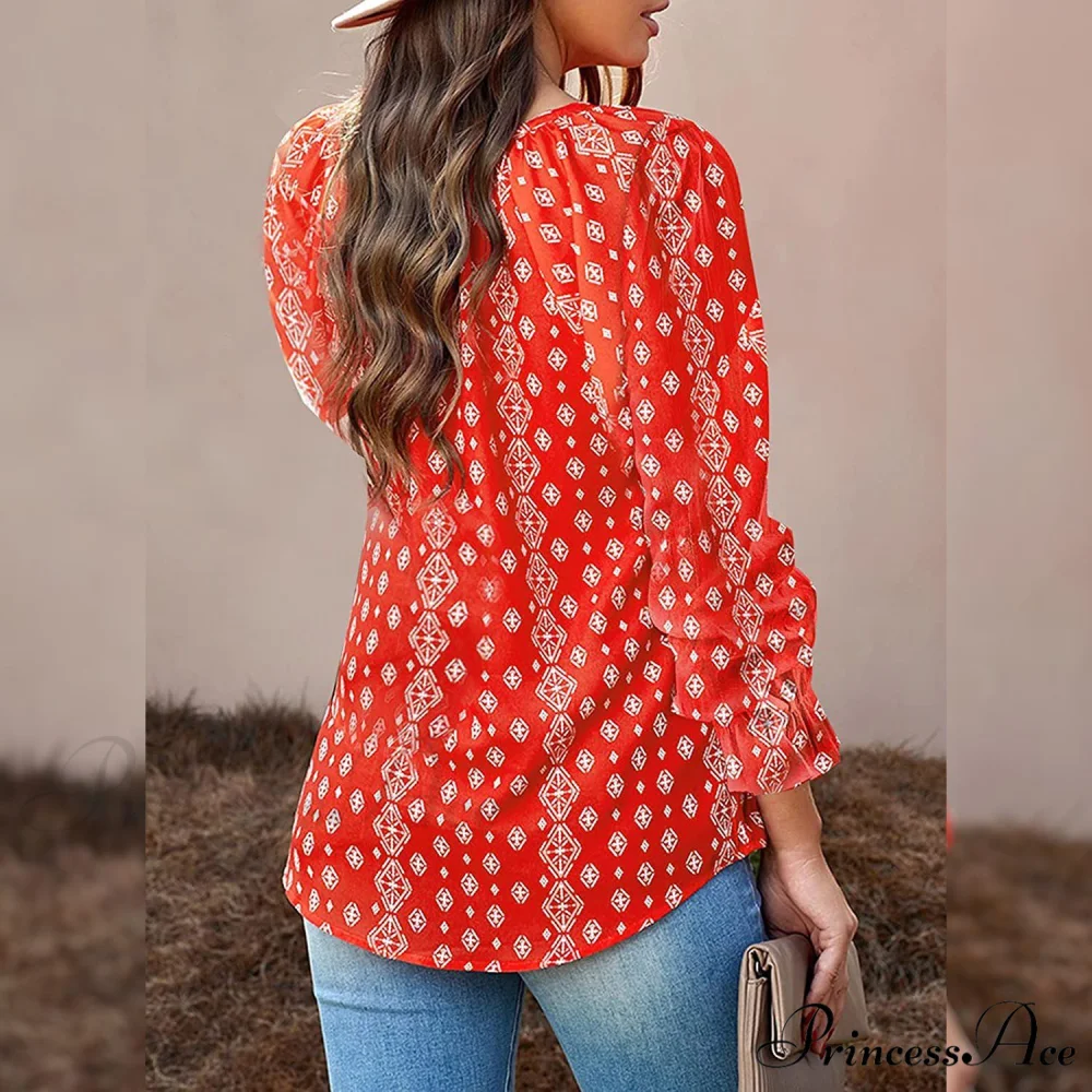 V-Neck Flowered Women's Bohemian Dokotoo Top - Image 8