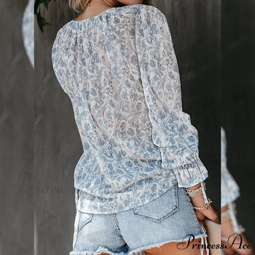 V-Neck Flowered Women's Bohemian Dokotoo Top - Image 9