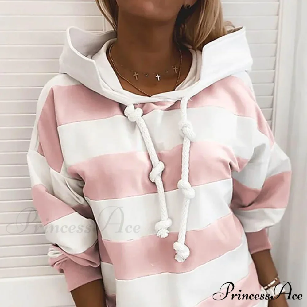 Hoodie Striped Women's Casual Pullover Sweatshirt - Image 2