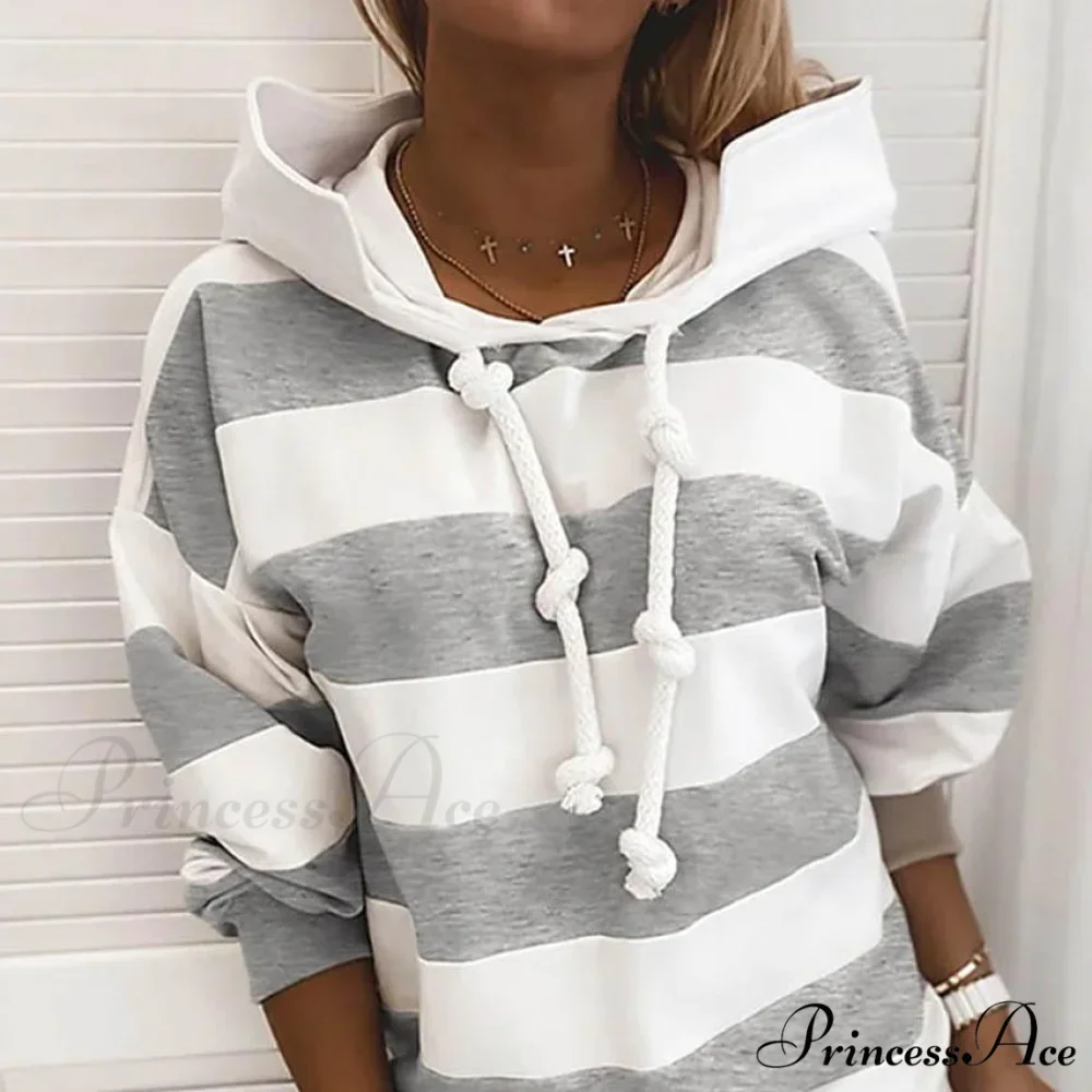 Hoodie Striped Women's Casual Pullover Sweatshirt - Image 3