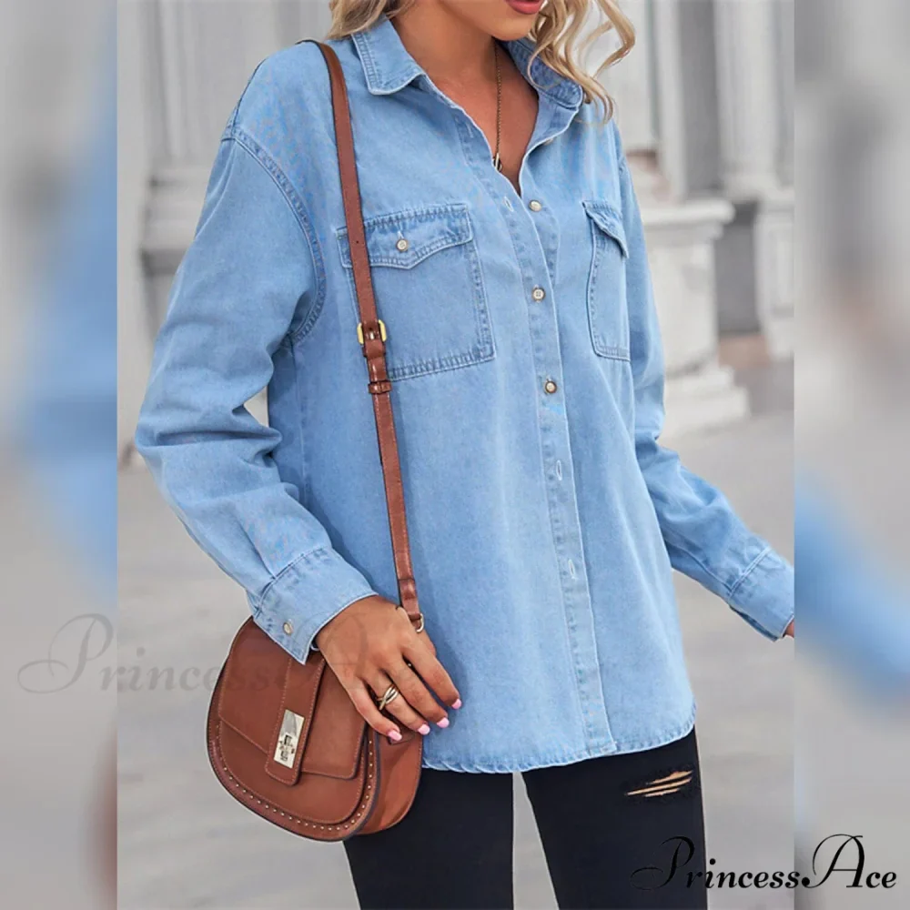 Button Arm with Blouse Long Casual Women's Pocket - Image 3