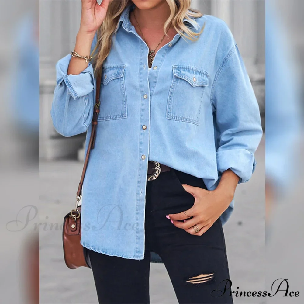 Button Arm with Blouse Long Casual Women's Pocket - Image 4