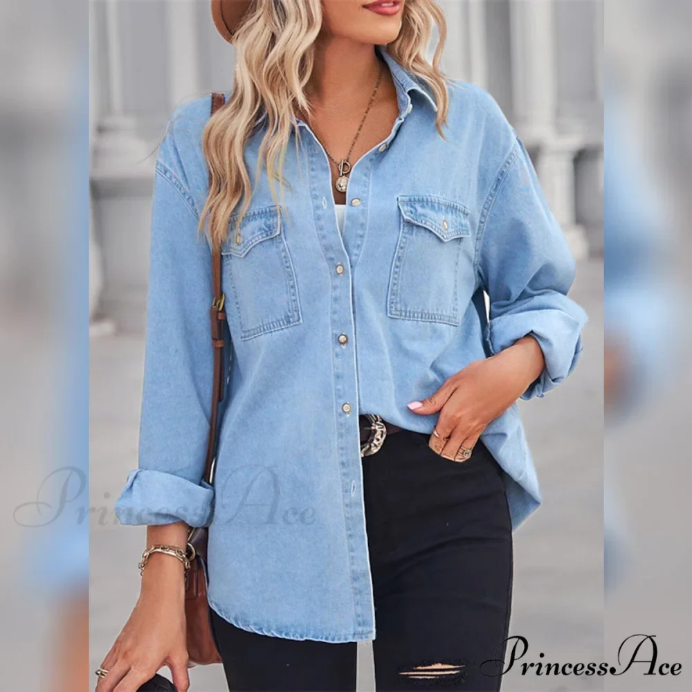 Button Arm with Blouse Long Casual Women's Pocket - Image 5