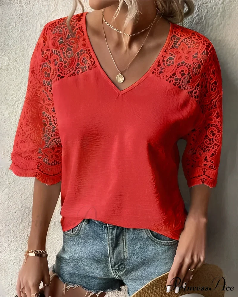 V-neck lace sleeve Top - Image 4