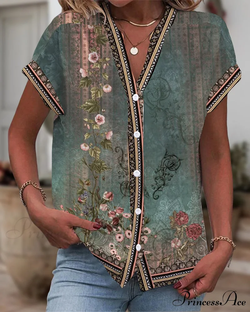 V-neck Flowered Tee - Image 2