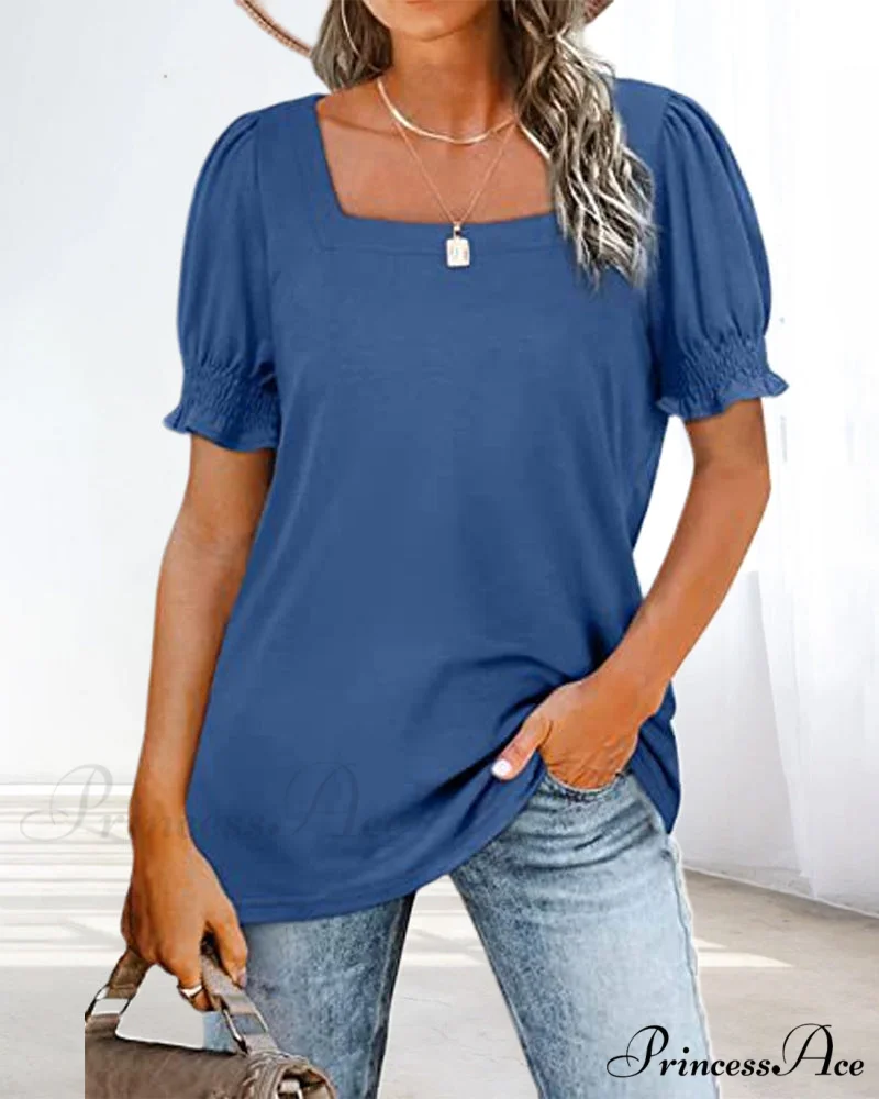 Solid Boxy Neck T-shirt in Color - Image 3