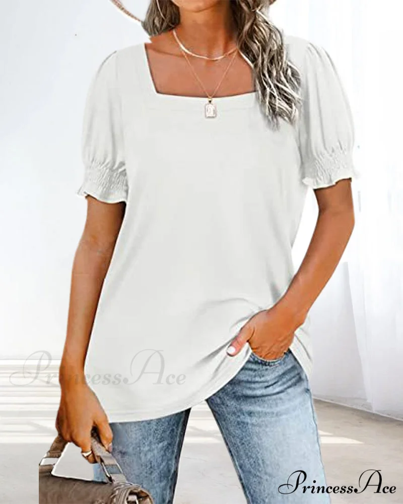 Solid Boxy Neck T-shirt in Color - Image 5