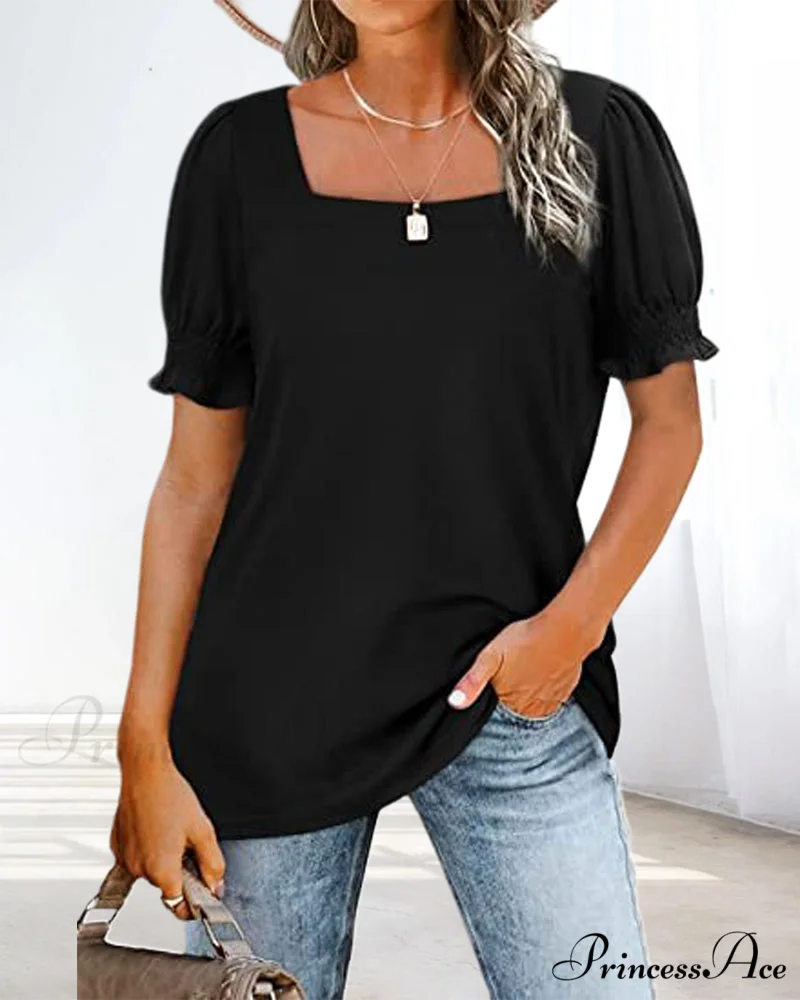 Solid Boxy Neck T-shirt in Color - Image 6