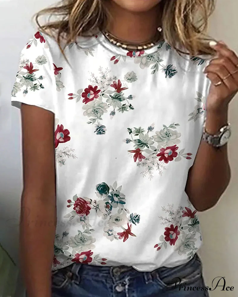 Design Round T-Shirt Flowered with Arm Brief Neck - Image 3